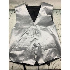 Mens Formal Satin Vest Buttons XL Silver Black